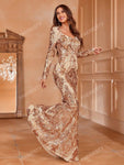 Sweetheart Neck Sequin Mermaid Prom Dress Elegant Long Sleeve Formal Evening Wedding Guest Gown, For Graduation, Dinner