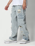 SUMWON Flare Fit Distressed Cargo Jean - MapleCo