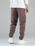 Manfinity Hypemode Men Letter Graphic Drawstring Cargo Loose Pants Long Plain Black Going Out - MapleCo