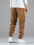 Manfinity Hypemode Men Letter Graphic Drawstring Cargo Loose Pants Long Plain Black Going Out - MapleCo