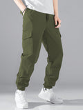 Manfinity Hypemode Men Flap Pocket Side Drawstring Waist Pants Long Cargo Plain Royal Blue Going Out