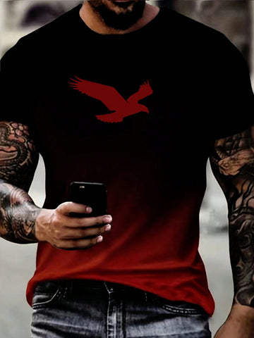 Men's Summer Eagle Printed Round Neck Short Sleeve Casual T-Shirt