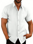 Men's Summer Solid Color Short Sleeve Casual Button Down Shirt - MapleCo