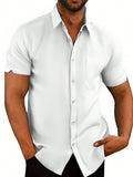 Men's Summer Solid Color Short Sleeve Casual Button Down Shirt - MapleCo