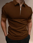 Manfinity Homme Men Quarter Zipper Polo Shirt Collar Plain Work Business Casual Polo Shirt For Boyfriend Gift - MapleCo