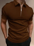 Manfinity Homme Men Quarter Zipper Polo Shirt Collar Plain Work Business Casual Polo Shirt For Boyfriend Gift - MapleCo