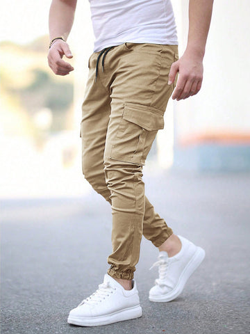 Manfinity LEGND Men Drawstring Waist Side Pocket Jogger Pants - MapleCo