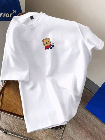 Manfinity Hypemode Men Summer Cute Cartoon Printed Round Neck Short Sleeve Casual T-Shirt, Boyfriend Gift, For Going Out