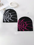 2pcs/1pc Men's Unique Spider Web Textured Knit Beanie Hat For Autumn Winter Everyday Wear Halloween