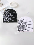 2pcs/1pc Men's Unique Spider Web Textured Knit Beanie Hat For Autumn Winter Everyday Wear Halloween