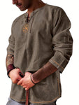 Men's Fashion Cotton Linen Shirt Long Sleeve Solid Color Beach Top