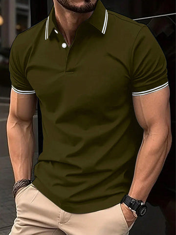 Men's Plus Size Striped Short Sleeve Casual Polo Shirt For Summer And Commuting - MapleCo