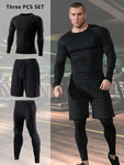 3pcs Men's Quick-Drying Compression Workout Gym Basketball Running Long Sleeve T-Shirt, Leggings, And Shorts Sports Set