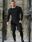 3pcs Men's Quick-Drying Compression Workout Gym Basketball Running Long Sleeve T-Shirt, Leggings, And Shorts Sports Set