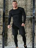 3pcs Men's Quick-Drying Compression Workout Gym Basketball Running Long Sleeve T-Shirt, Leggings, And Shorts Sports Set