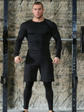 3pcs Men's Quick-Drying Compression Workout Gym Basketball Running Long Sleeve T-Shirt, Leggings, And Shorts Sports Set