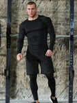 3pcs Men's Quick-Drying Compression Workout Gym Basketball Running Long Sleeve T-Shirt, Leggings, And Shorts Sports Set