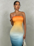 SHEIN BAE Summer Maxi Gradient Printed Strapless Bodycon Dress, Perfect For Music Festival And Date Night, As Well As Vacations.