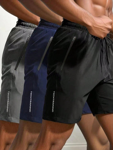 3pcs/Set Men's Casual Shorts Sportswear, Breathable Thin Straight Solid Color Three-Quarter Pants