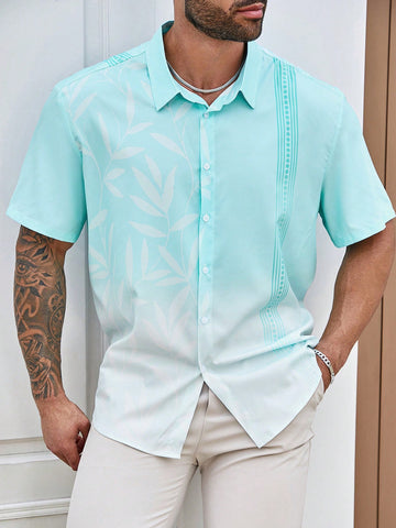 Manfinity Homme Men's Plus Size Summer Vacation Plant Printed Short Sleeve Casual Shirt, Button Up Graphic Shirt - MapleCo