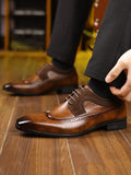 New Carved Flower Block Oxford Dress Shoes With British Business Style For Men, Lace-Up Pointed Toe Wedding Big Size Shoes