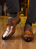 New Carved Flower Block Oxford Dress Shoes With British Business Style For Men, Lace-Up Pointed Toe Wedding Big Size Shoes