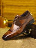 New Carved Flower Block Oxford Dress Shoes With British Business Style For Men, Lace-Up Pointed Toe Wedding Big Size Shoes