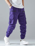 Manfinity Loose Fit Men Cargo Pants With Flap Pockets, Side Drawstring Waist