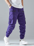 Manfinity Loose Fit Men Cargo Pants With Flap Pockets, Side Drawstring Waist