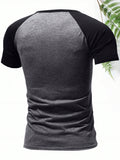 Summer New Casual Men's Short Sleeve T-Shirt With Henley Neckline, American Style Printing For Travel/Holiday/Outdoor Camping, Regular Plus Size Clothing