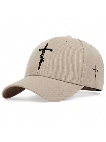 1pc Men's Faith Letter Embroidery Baseball Cap, Fashionable Adjustable Sunscreen Leisure Hat For Spring