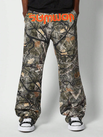 SUMWON Loose Fit All Over Camo Pant With Front Print