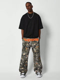 SUMWON Loose Fit All Over Camo Pant With Front Print