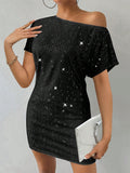 SHEIN Raffinéa Asymmetrical Collar Sequin Dress