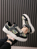 Men's Trendy Forest Oil Painting Style Color Blocking Front Lace-up Casual Sneakers With Unique Design - MapleCo