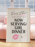 SURELIFE Girl Dinner College Apartment Canvas Poster Print Funny Kitchen Prints Guest Check Poster Pink Bar Cart Decor, Black Cocktail Wall Art Cute Chef Gifts