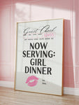 SURELIFE Girl Dinner College Apartment Canvas Poster Print Funny Kitchen Prints Guest Check Poster Pink Bar Cart Decor, Black Cocktail Wall Art Cute Chef Gifts