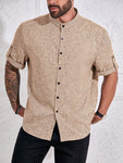 Manfinity Homme Men's Plus Size Button-Down Collar Roll-Up Sleeve Short Sleeve Shirt - MapleCo