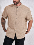 Manfinity Homme Men's Plus Size Button-Down Collar Roll-Up Sleeve Short Sleeve Shirt - MapleCo