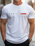 Men's Letter Print Crew Neck Short Sleeve Casual T-Shirt, Summer