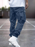 Men Letter Graphic Flap Pocket Drawstring Waist Cargo Pants - MapleCo