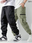 2pcs Men's Casual Basic Cargo Pants, Comfortable And Versatile - MapleCo