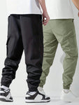 2pcs Men's Casual Basic Cargo Pants, Comfortable And Versatile - MapleCo