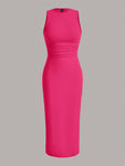 SHEIN EZwear Solid Ruched Waist Tank Dress