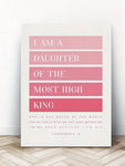 SURELIFE 1Pc Pink Bible Verse I Am A Daughter Of The Most High King Wall Art Prints Canvas Painting For Living Room