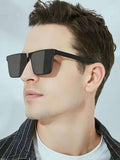 1pc Black Fashionable Square Anti-UV Fashion Glasses For Men, Suitable For Driving