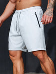 Sport Men Letter Graphic Zipper Pocket Sports Stretchy Shorts - MapleCo