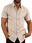 Men's Summer Solid Color Short Sleeve Casual Button Down Shirt - MapleCo