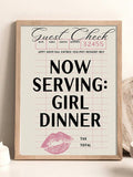 SURELIFE Girl Dinner College Apartment Canvas Poster Print Funny Kitchen Prints Guest Check Poster Pink Bar Cart Decor, Black Cocktail Wall Art Cute Chef Gifts