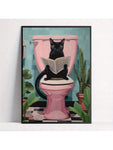 1pc,Black Cat Reading Newspaper On Toilet Canvas Poster - Frameless Wall Hanging Decor, Animal Print Art For Living Room, Bedroom, Bathroom, Home Office - Modern, Retro, Art Deco Style